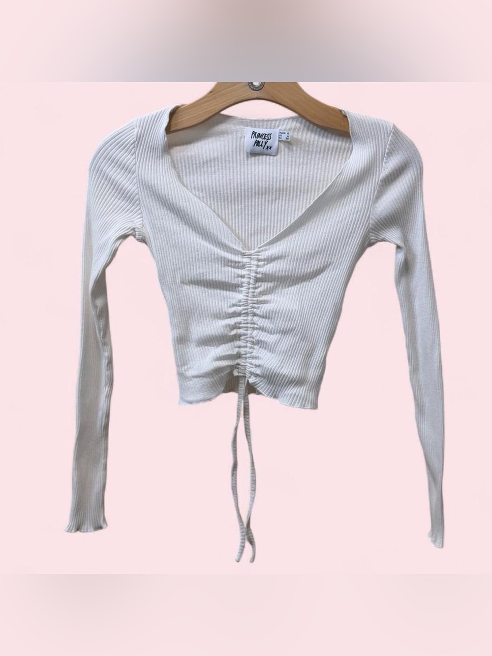 Princess Polly Pinch Me Ruched Tie Up White Long Sleeve Top